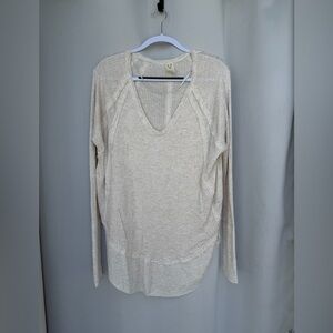 We The Free Cream V-Neck Long Sleeve Knit Top